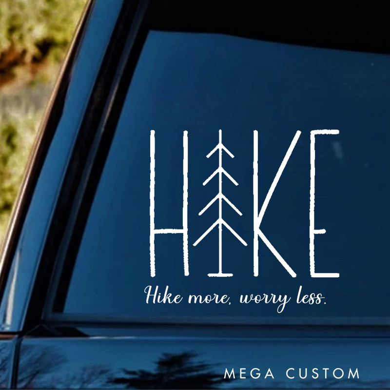 Personalized Hike More Worry Less Car Decal Adventure Vinyl Decal Van Camping Sticker Gift for Outdoor Hiking Lover