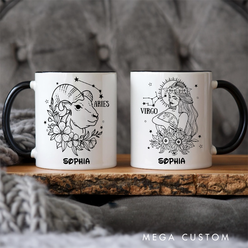 Personalized Floral Zodiac Iced Coffee Cup With Name Birthday Gift Horoscope Coffee Cups Astrology