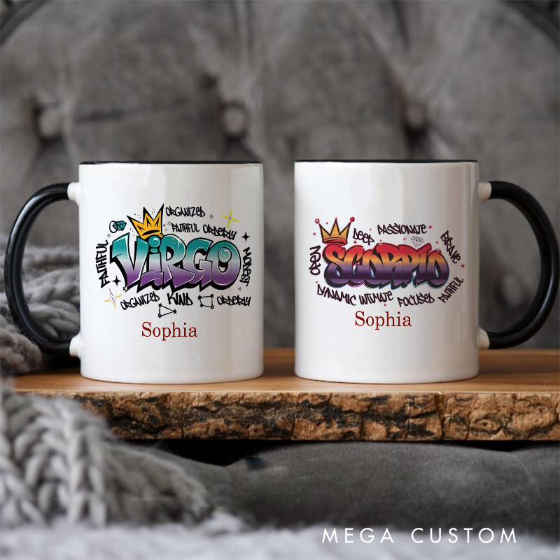 Personalized Zodiac Sign Mug Custom Graffiti Style Horoscope Coffee Cup Custom Astrology Gift Custom Zodiac Mug With Name