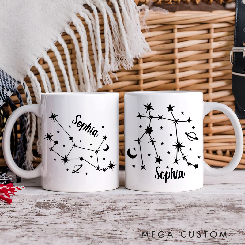 Personalized Mugs With Zodiac Signs and Their Names Custom Coffee Cup Custom Mug With Name Birthday Gift