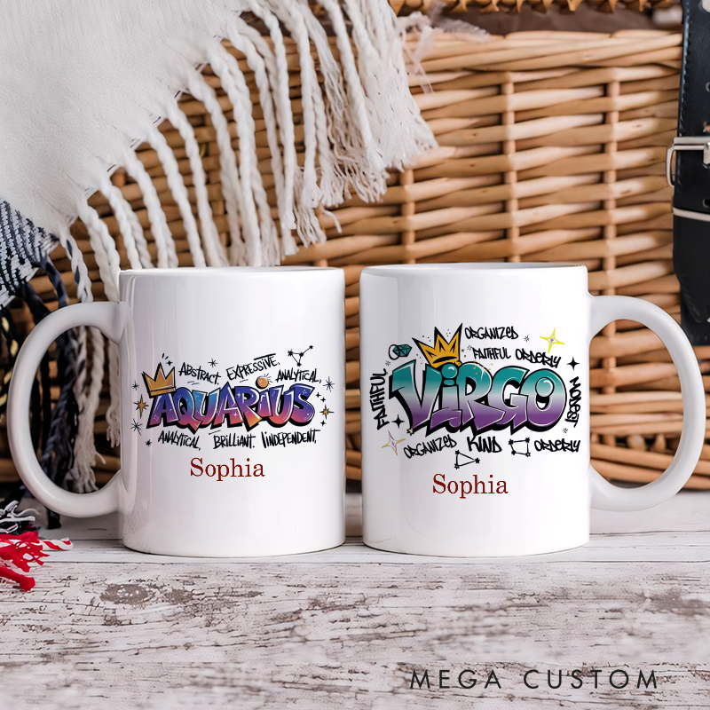 Personalized Zodiac Sign Mug Custom Graffiti Style Horoscope Coffee Cup Custom Astrology Gift Custom Zodiac Mug With Name