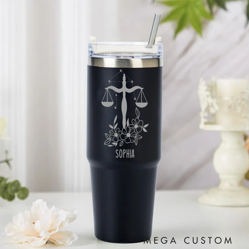 Personalized Stainless Steel Cup with Straw Custom Insulated Tumbler With Zodiac Signs Custom Insulated Tumbler With Name Birthday Gift