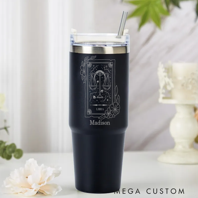 Personalized Zodiac Sign tainless Steel Cup with Straw Custom Insulated Tumbler Zodiac Personalized Birthday Gift Astrology Gift Celestial Moon Gifts Christmas Zodiac Gift