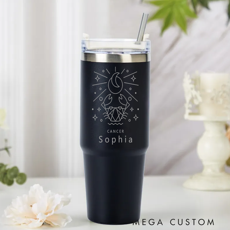 Personalized Zodiac tainless Steel Cup with Straw Custom Insulated Tumbler With Name Horoscope Iced Custom Astrology Cup Birthday Gift