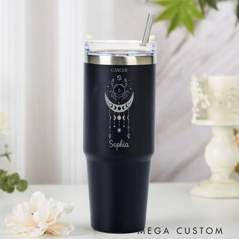 Personalized Zodiac tainless Steel Cup with Straw Custom Insulated Tumbler Custom Astrology Birthday Gift Horoscope Iced Cup