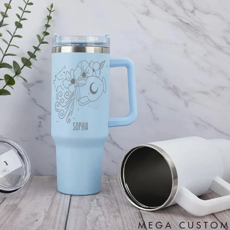 Personalized Stainless Steel Cup with Straw Custom Insulated Tumbler With Zodiac Signs Custom Stainless Steel Cup with Straw Custom Insulated Tumbler With Name Birthday Gift