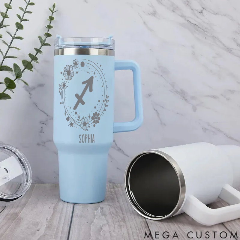 Personalized Stainless Steel Cup with Straw Custom Insulated Tumbler With Zodiac Signs Custom Stainless Steel Cup with Name