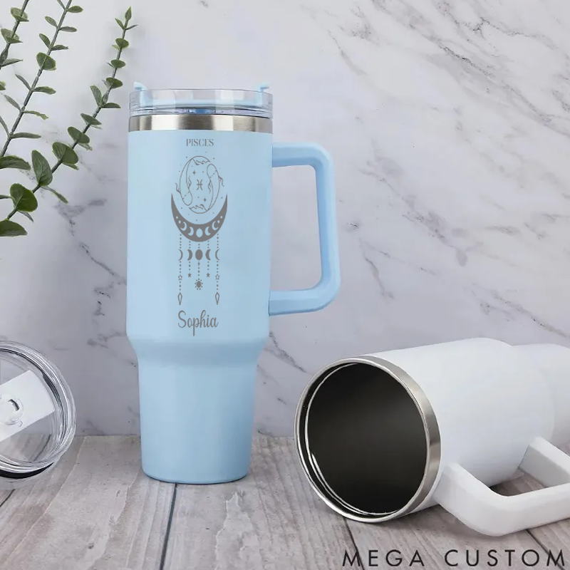 Personalized Zodiac tainless Steel Cup With Straw Custom Insulated Tumbler Custom Astrology Birthday Gift Horoscope Iced Cup