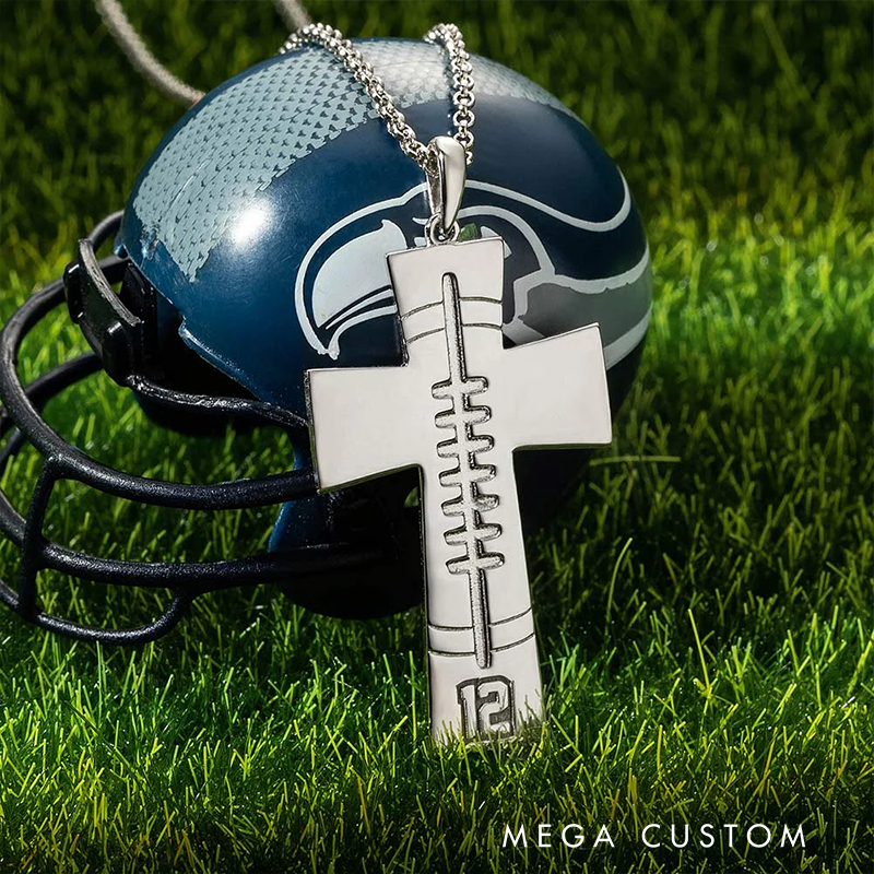 Personalized Football Cross Pendant Necklace with Custom Number Design
