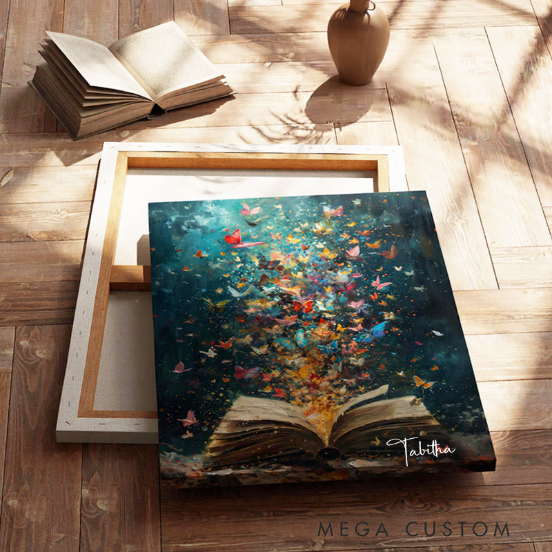 Personalized Book Art Print with Name Reading Painting Print Cat Reading Wall Art Librarian Bookish Gift Book Lover Gift