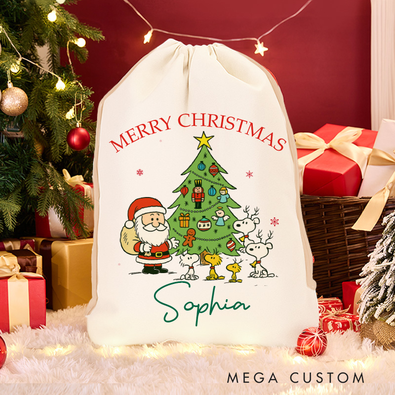 Personalized Vintage Cartoon Family Christmas Sack for Anime Lovers Santa Sack Christmas Gift Bag for Kids