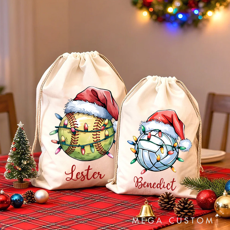 Personalized Sports Christmas Sack with Festive Lights and Custom Name