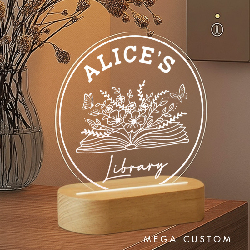 Personalized Flower Bookish Night Light Custom Bookworm LED Light Decor with Name Book Club Decor Bookish Gift Book Lover Gift