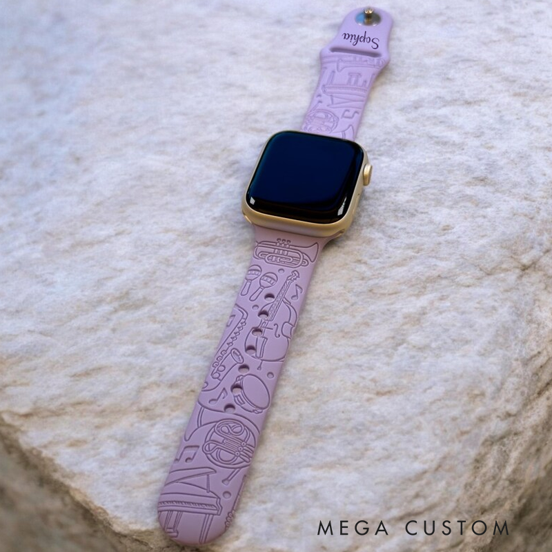 Personalized Name Silicone Watch Band Marching Band Musician Engraved Apple Watch Band
