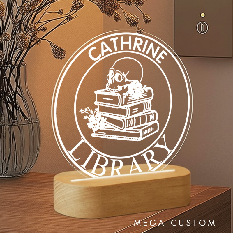 Personalized Floral Book LED Night Light with Name Custom Floral Skeleton Night Light Bookish Halloween Decor Book Lover Gift Bookish Gift
