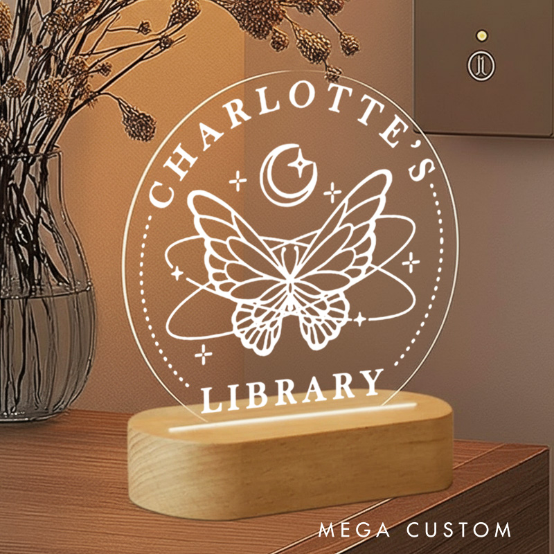 Personalized Library Sign LED Night Light with Name Bookish Bookshelf Sign Night Light Readers Gift Book Lover Gift Bookish Gift