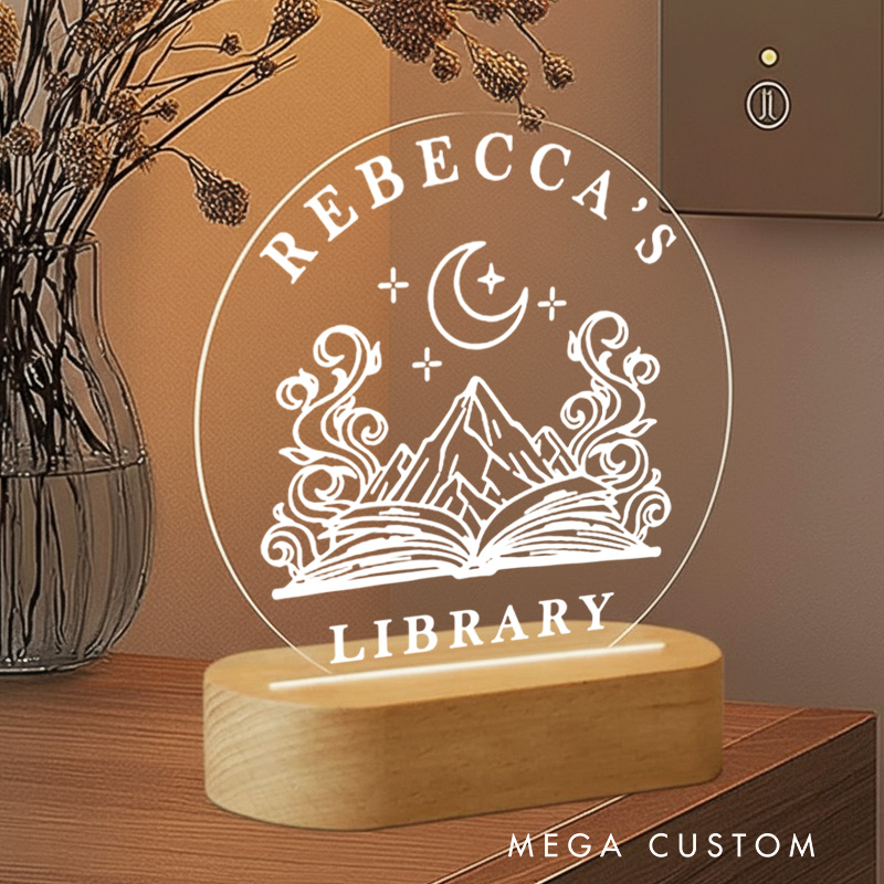 Personalized Flower Book Night Light with Name Book and Mountain Bookshelf Sign Light Readers Gift Book Lover Gift Bookish Gift
