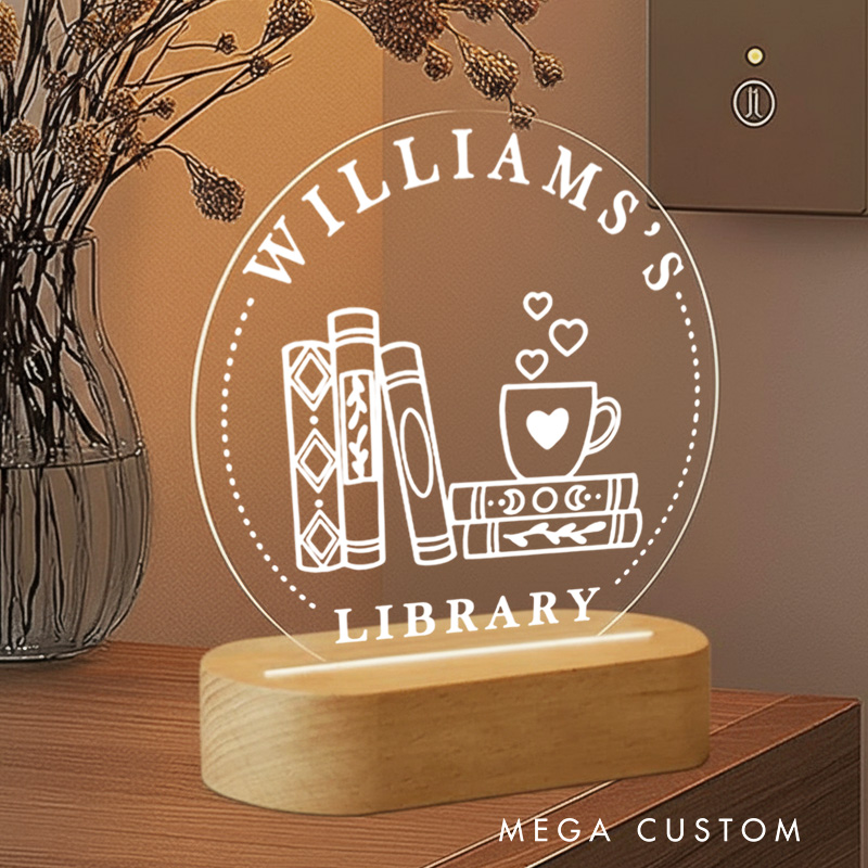Personalized Coffee and Book Night Light with Name Bookish Bookshelf Sign Light Readers Reading Light Book Lover Gift Bookish Gift