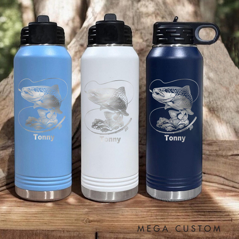 Personalized Fishing Insulated Bottle with Fish Design Stainless Steel Leak-Proof Keeps Drinks Hot or Cold Perfect for Fishing Lover
