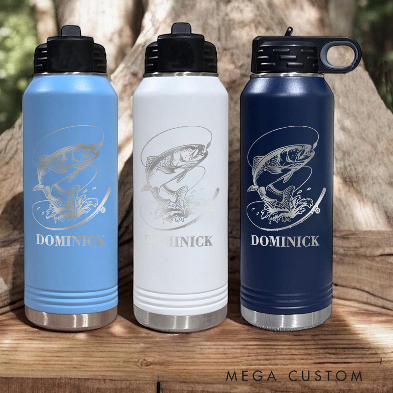 Personalized Fishing Insulated Bottle Fishing lover travel mug fisherman Gift for friend adventure travel coffee cup travel tumbler trout fishing