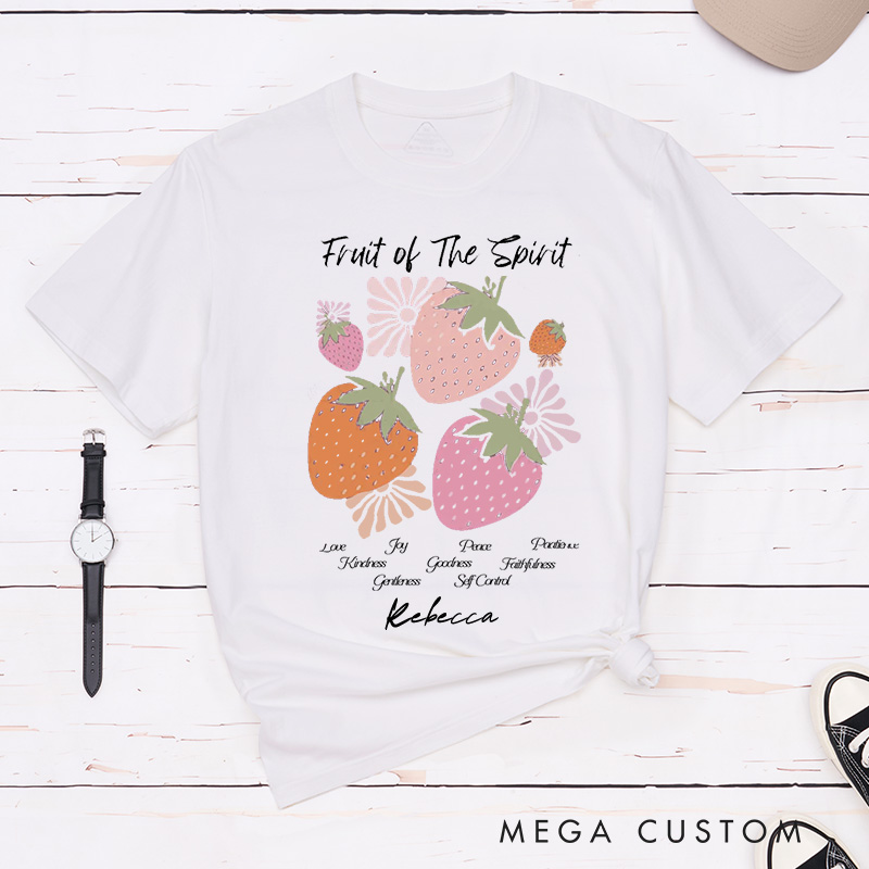 Personalized the Fruit of the Spirit Cotton T-Shirt with Name Christian Strawberry Unisex Classic T-Shirt Bible Verse Shirt Religious Faith Based Gift