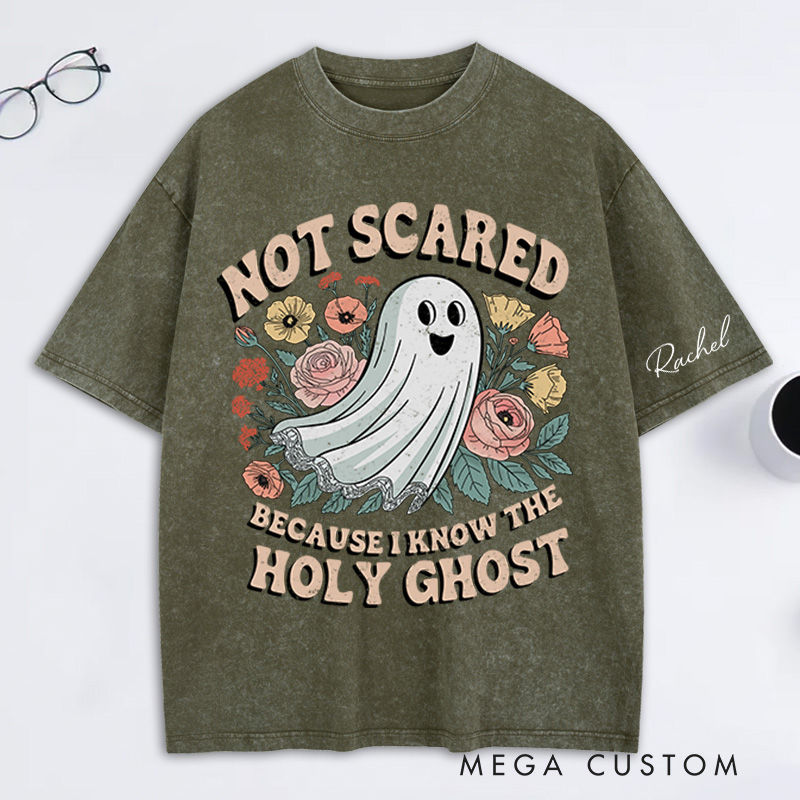 Personalized Holy Ghost Washed T-Shirt Retro Shirt with Name Halloween Gift Religious Gift for Christians