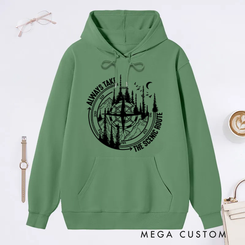 Personalized Scenic Route Classic Hoodies Camping Hiking Nature Hoodie Gift for Campers Outdoors Lover