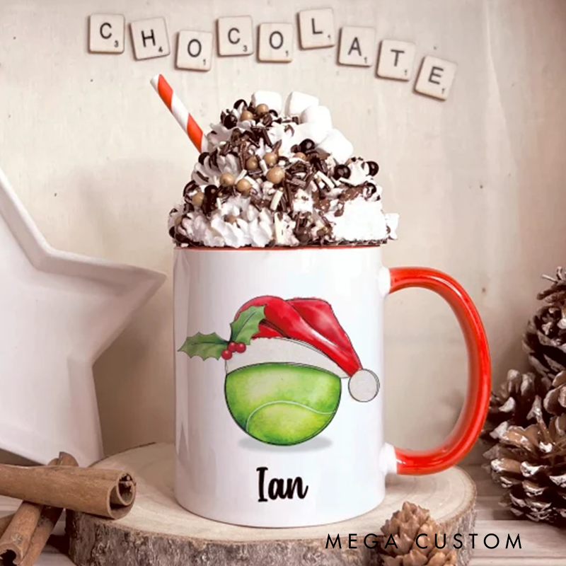 Personalized Christmas Mug with Sports Theme and Custom Name Design