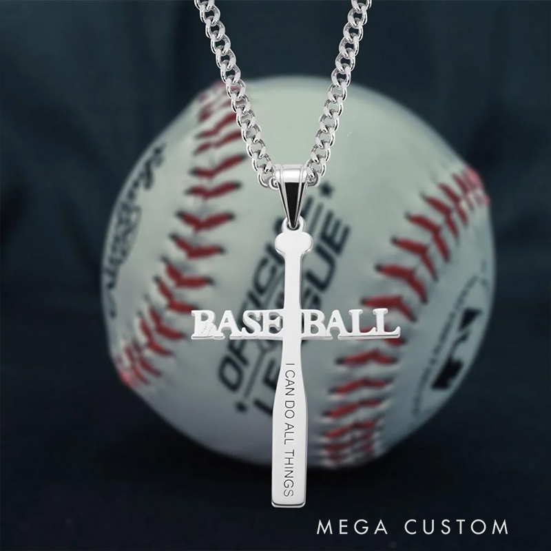 Personalized Baseball Cross Necklace with Text and Bible Verse Dainty Jewelry Christian Gift for Sports Lovers