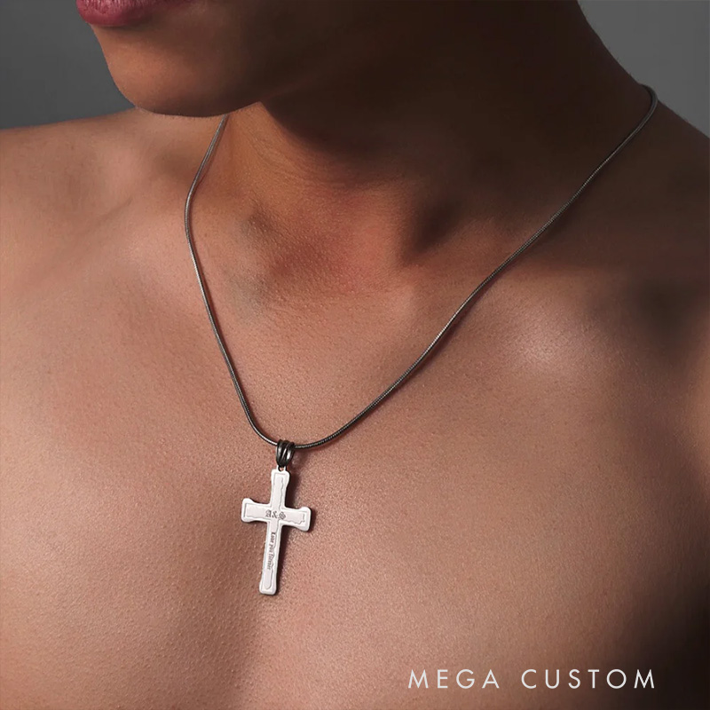 Personalized Cross Necklace with Engraved Text Religious Jewelry Baptism Christmas Gift for Men