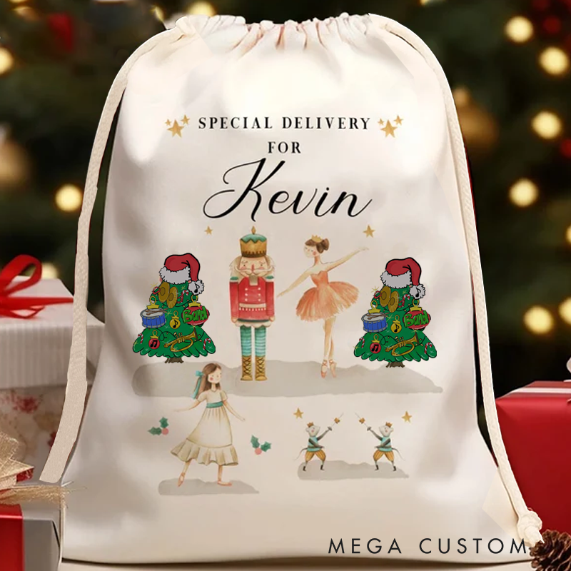 Personalised Christmas Eve Box Ballerina Reindeer Gift Bag for Kids Christmas Special Delivery Christmas Santa Sack with Name