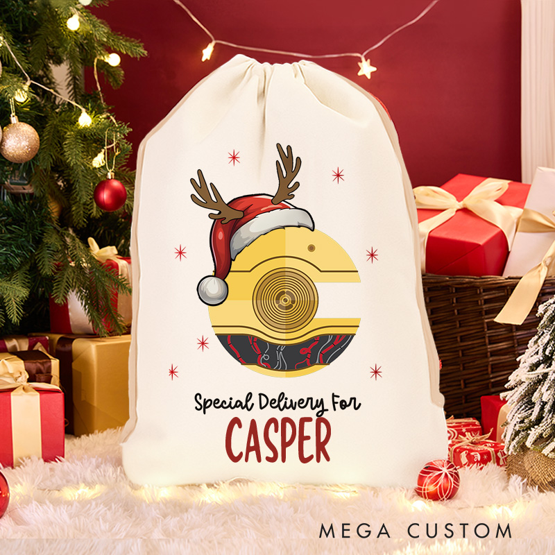 Personalized Cartoon Robot Monogram Christmas Sack for Space Movie Lovers Santa Sack Christmas Gift Bag for Kids