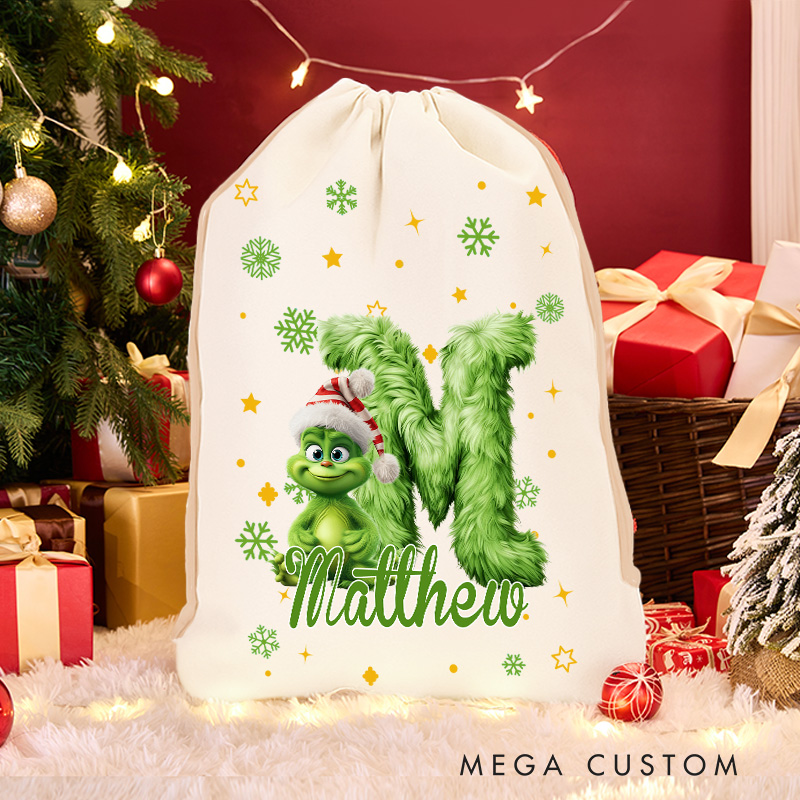 Personalized Cartoon Monster Alphabet Christmas Sack for Space Movie Lovers Santa Sack Christmas Gift Bag for Kids