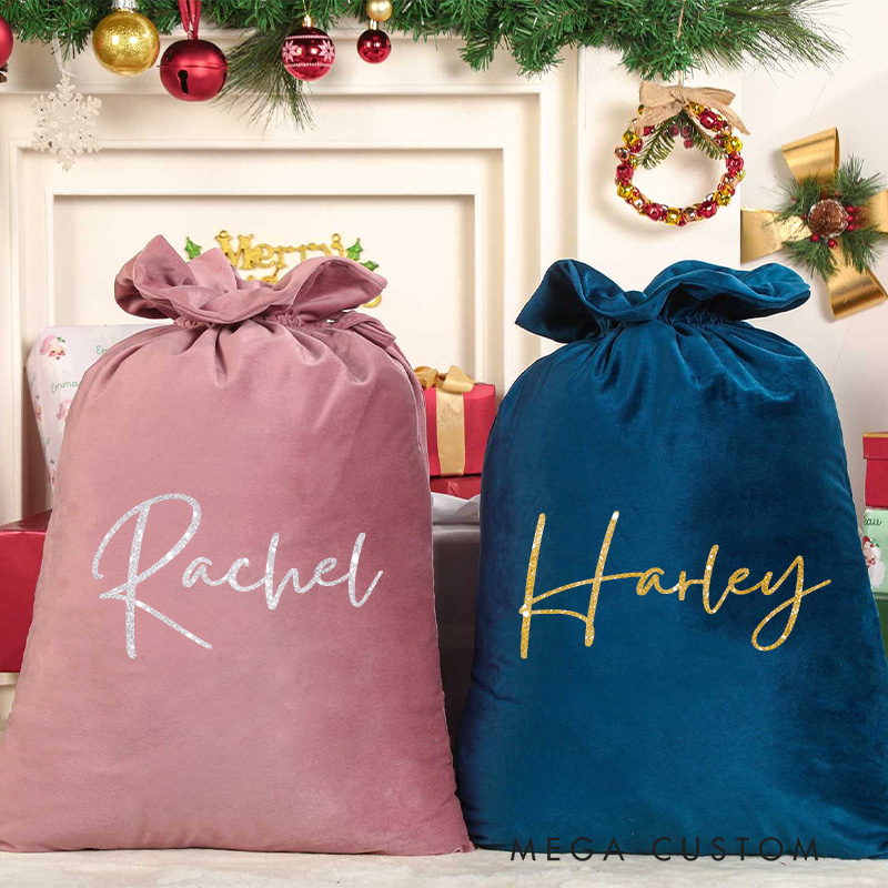 Personalized Faith Velvet Drawstring Santa Sack Christmas Gift Bag with Glitter Name Home Decor Christmas Party Supplies Christmas Gift for Christian
