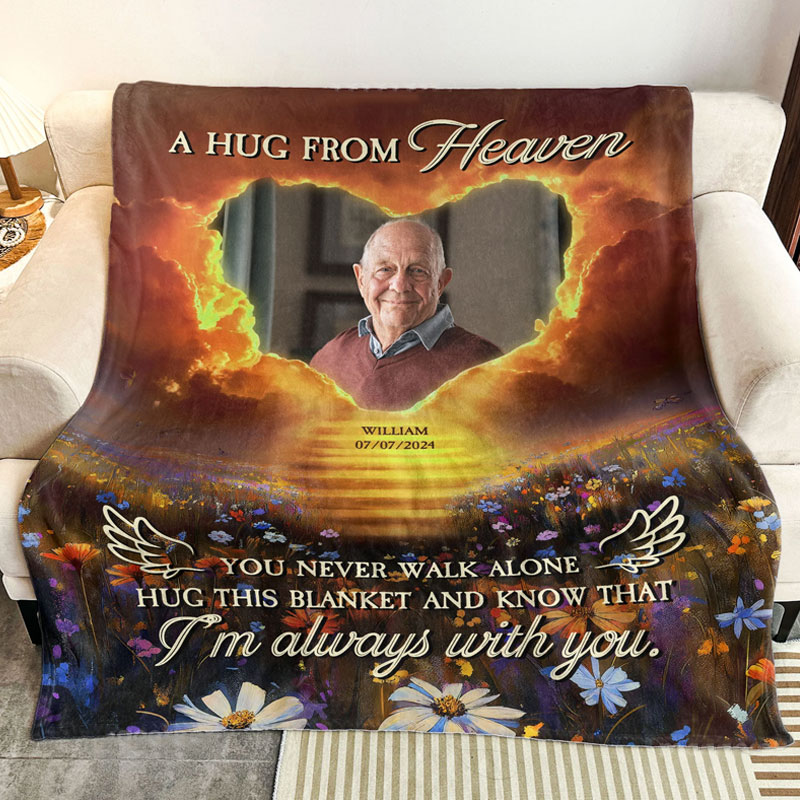 Personalized Memorial Photo Blanket Think Of This Blanket As A Hug From Me From Heaven Sympathy Gift for Loss of Loved One