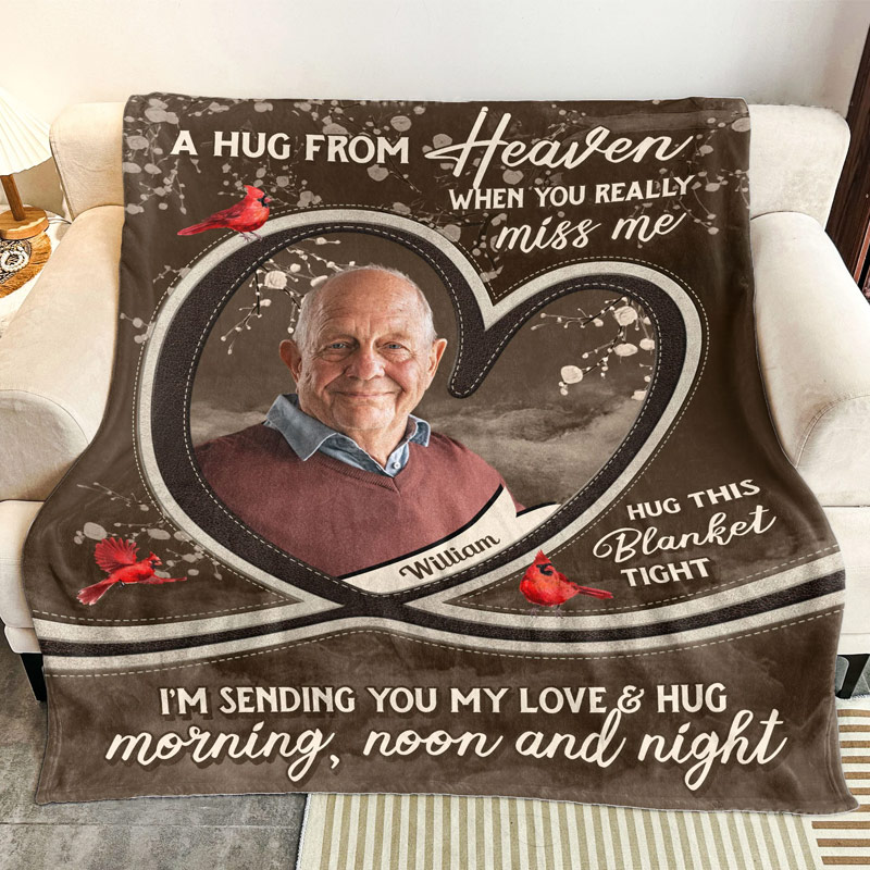 Personalized Memorial Photo Blanket A Hug From Heaven I'm Sending You My Love & Hug Memorial Blanket Sympathy Gift for Loss of Loved One