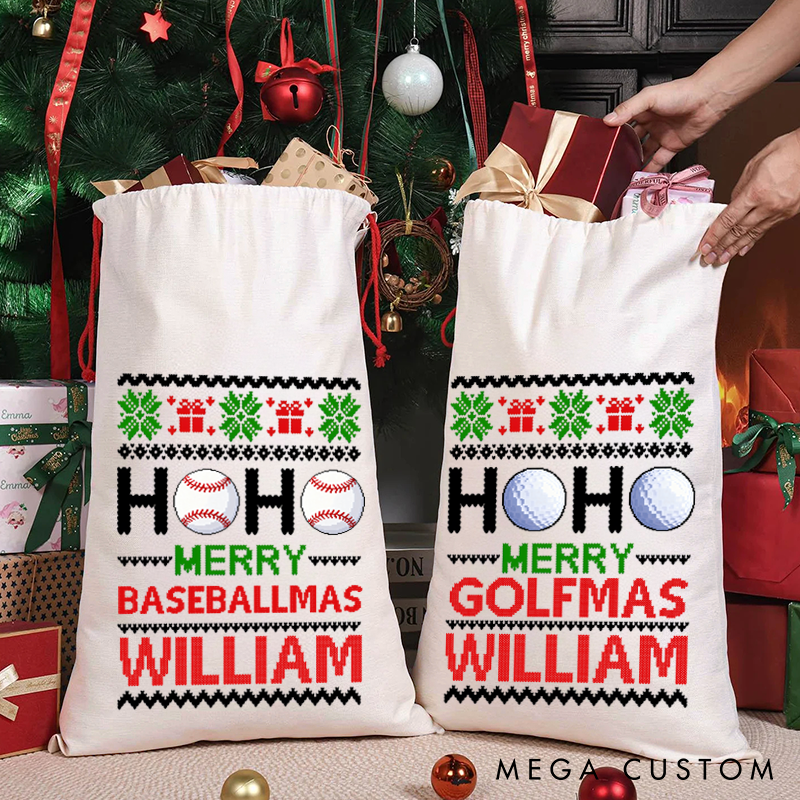 Personalized Christmas Sports Gift Bags with Festive Design and Custom Name