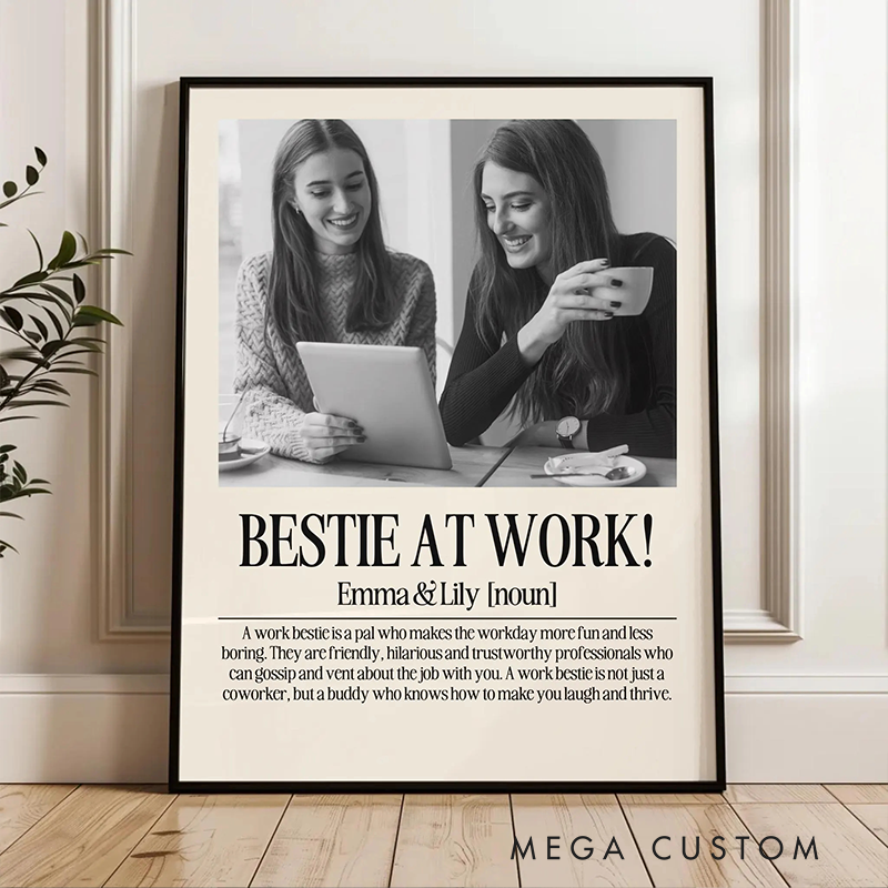 Personalized Office Worker Gift Custom Name with Bestie at Work Design Wall Art Appreciation Canvas Painting for Colleague