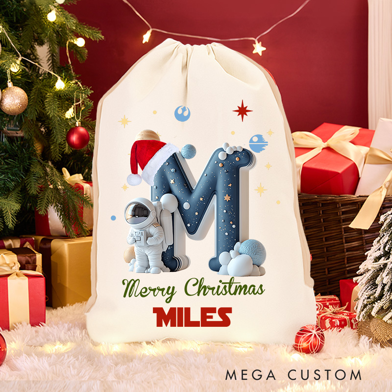Personalized Spaceman Alphabet Movie Christmas Sack for Space Movie Lovers Santa Sack Christmas Gift Bag for Kids
