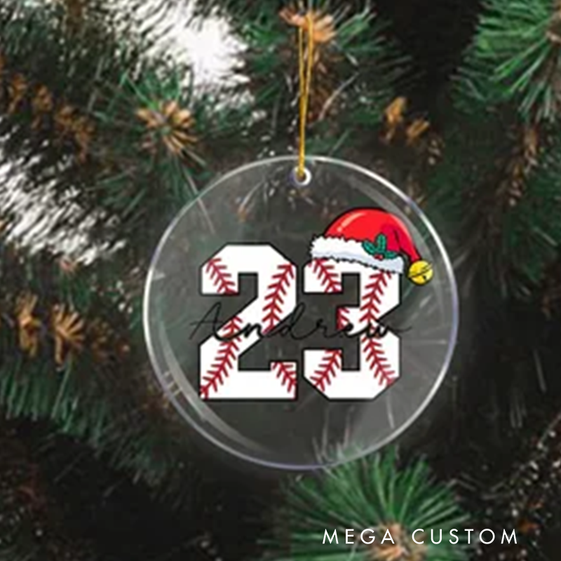 Personalized Acrylic Sports Christmas Ornament with Custom Number, Name, and Festive Design