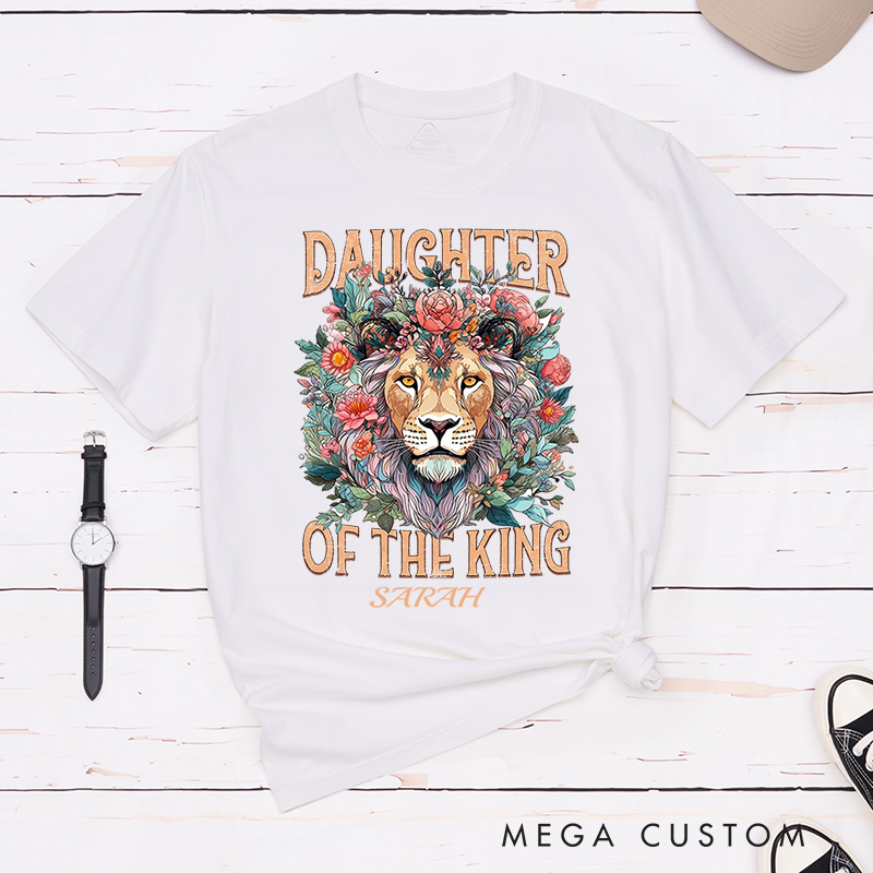 Personalized Flower Lion Cotton Bible Verse Classic T-Shirt with Custom Name Christians Gift Birthday Gift Christian Apparel Gift for Jesus Lover 