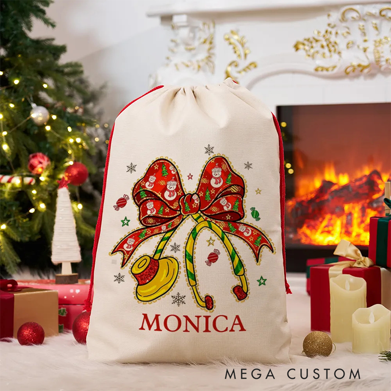 Personalized Nurse Christmas Gift Sack Custom Holiday Bow Stethoscope Santa Bag