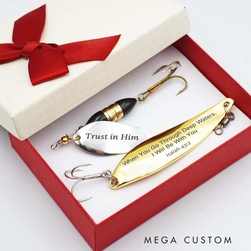 Personalized Trust in him Fishing Lure Gift Set with Text Religious Gift Birthday Gift for Christian Men