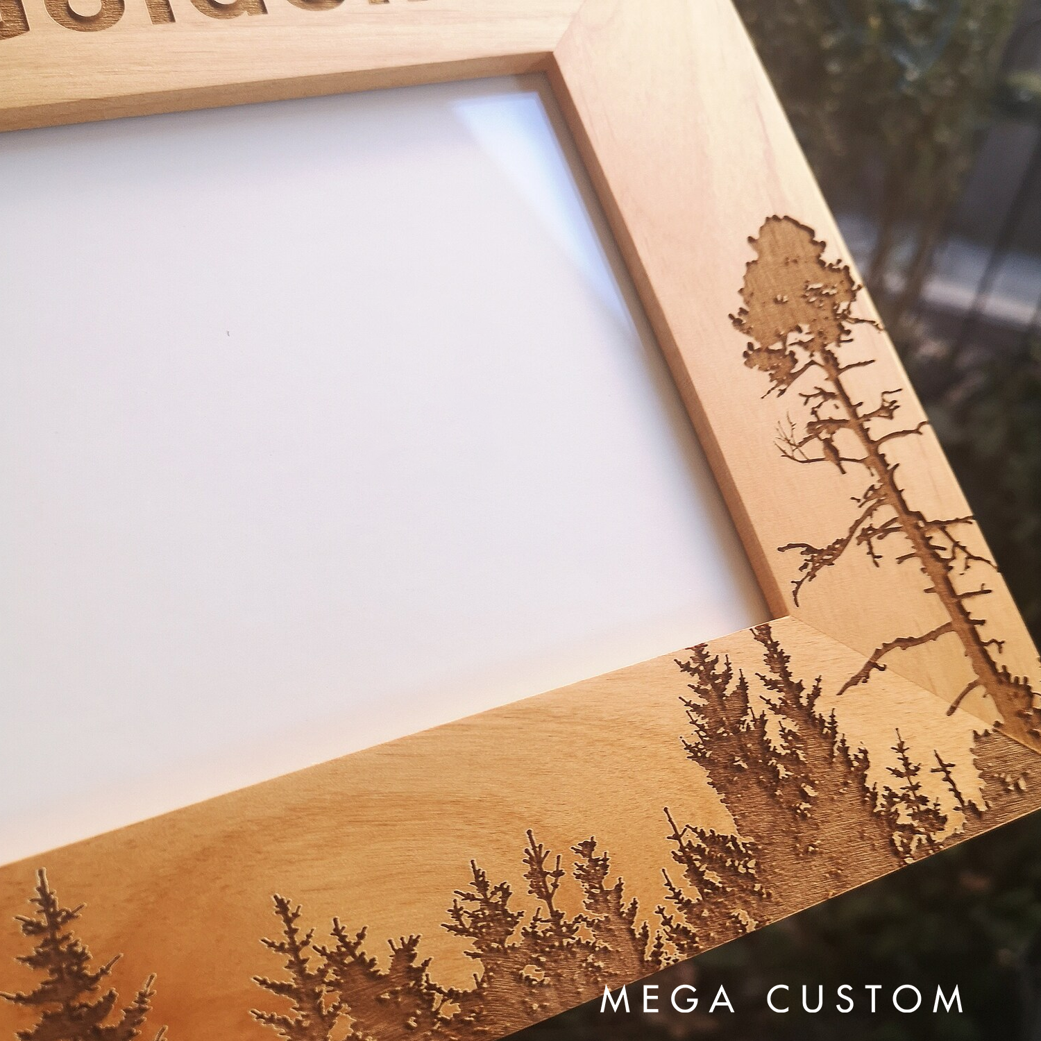 Personalized Engraved Wood Picture Frame Custom with Your Name Forest Themed Photo Frame with Pine Trees Nature Gift for Him Outdoor Lover