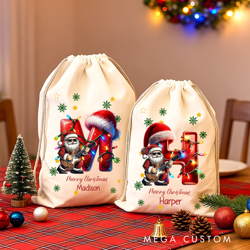 Personalized Cartoon Character Christmas Hat Light Strip Initial Large Gift Christmas Bag With Name Christmas Festival Party Gift for Music Lover