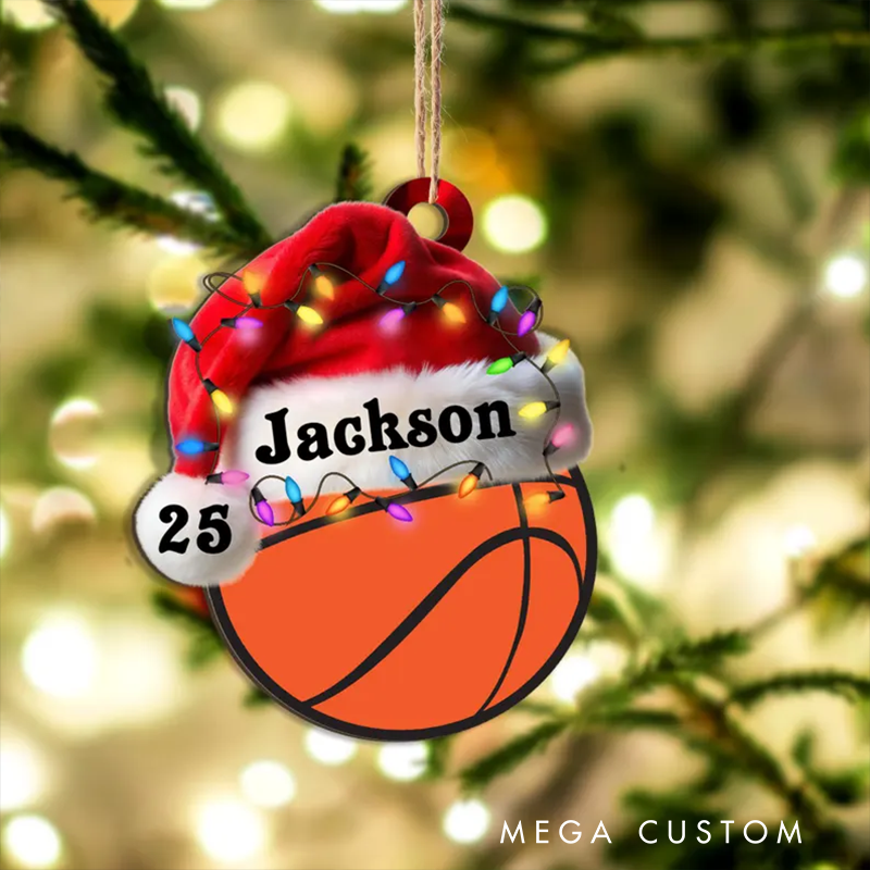 Personalized Acrylic Sports Christmas Ornaments with Custom Name, Number, and Festive Design