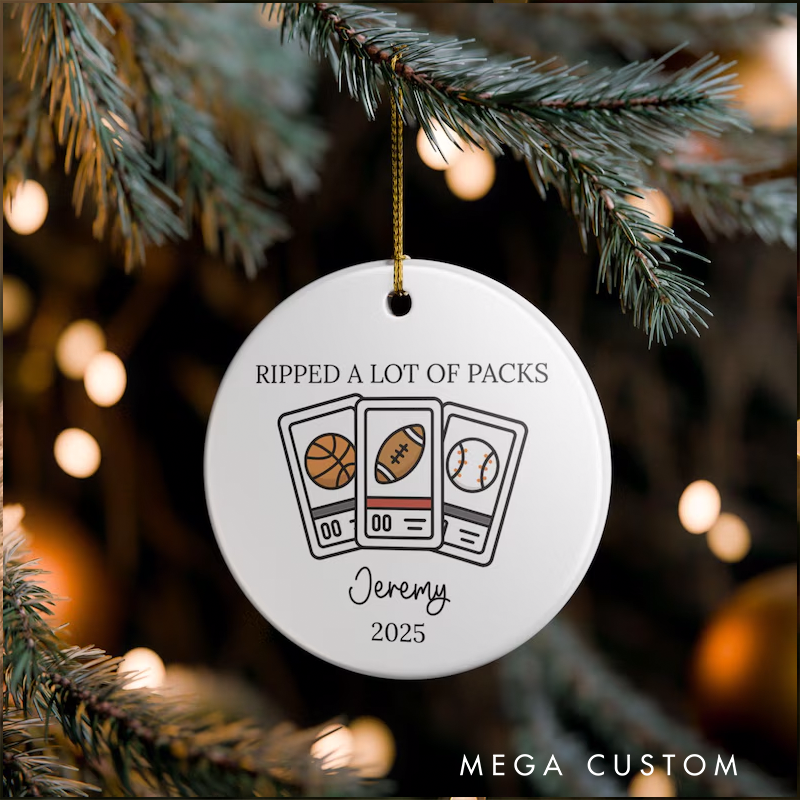 Personalized Sports Card Christmas Ornament with Custom Name and Year