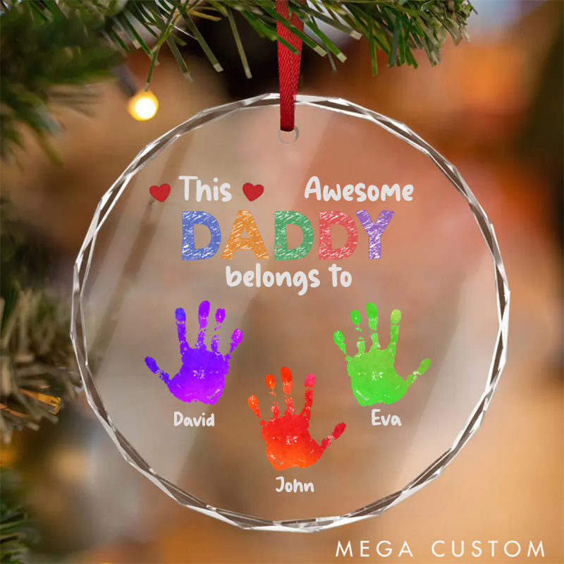 Personalized Family Ornament This Daddy Belongs to Theme Colorful Handprint Pattern Design