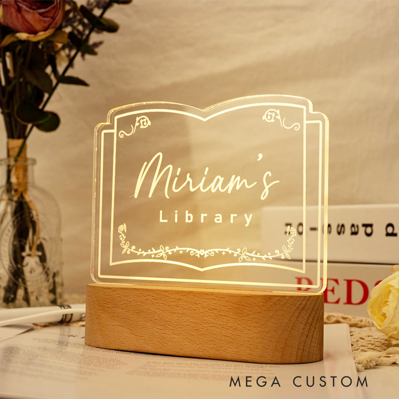 Personalized Library Sign Night Light Bookshelf Decor Sign Light with Name Bookish Light Bookworm Gift Book Lover Gift Bookish Gift