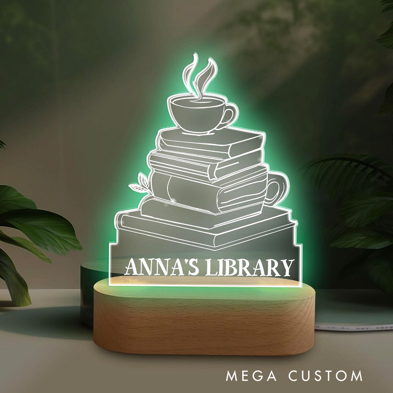 Personalized Book Night Light Name Acrylic Light with Name Reading Room LED Decor Bookish Gift Book Lover Gift Librarian Gift